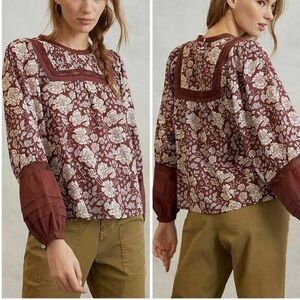 Cleobella Rafia Floral Lace Blouse size in Maroon
